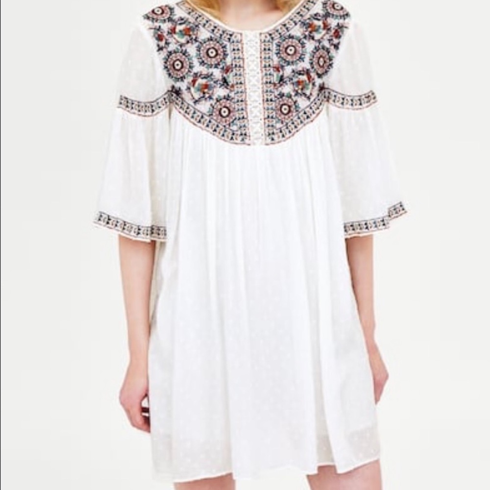Zara Floral Embroidered Swiss Dot Dress